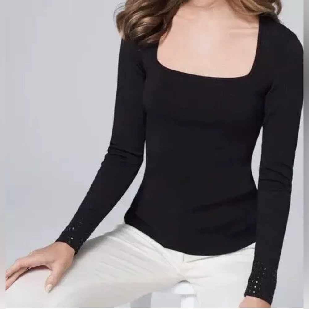 White House Black Market Black Long Sleeve Top with Studded Cuffs Small